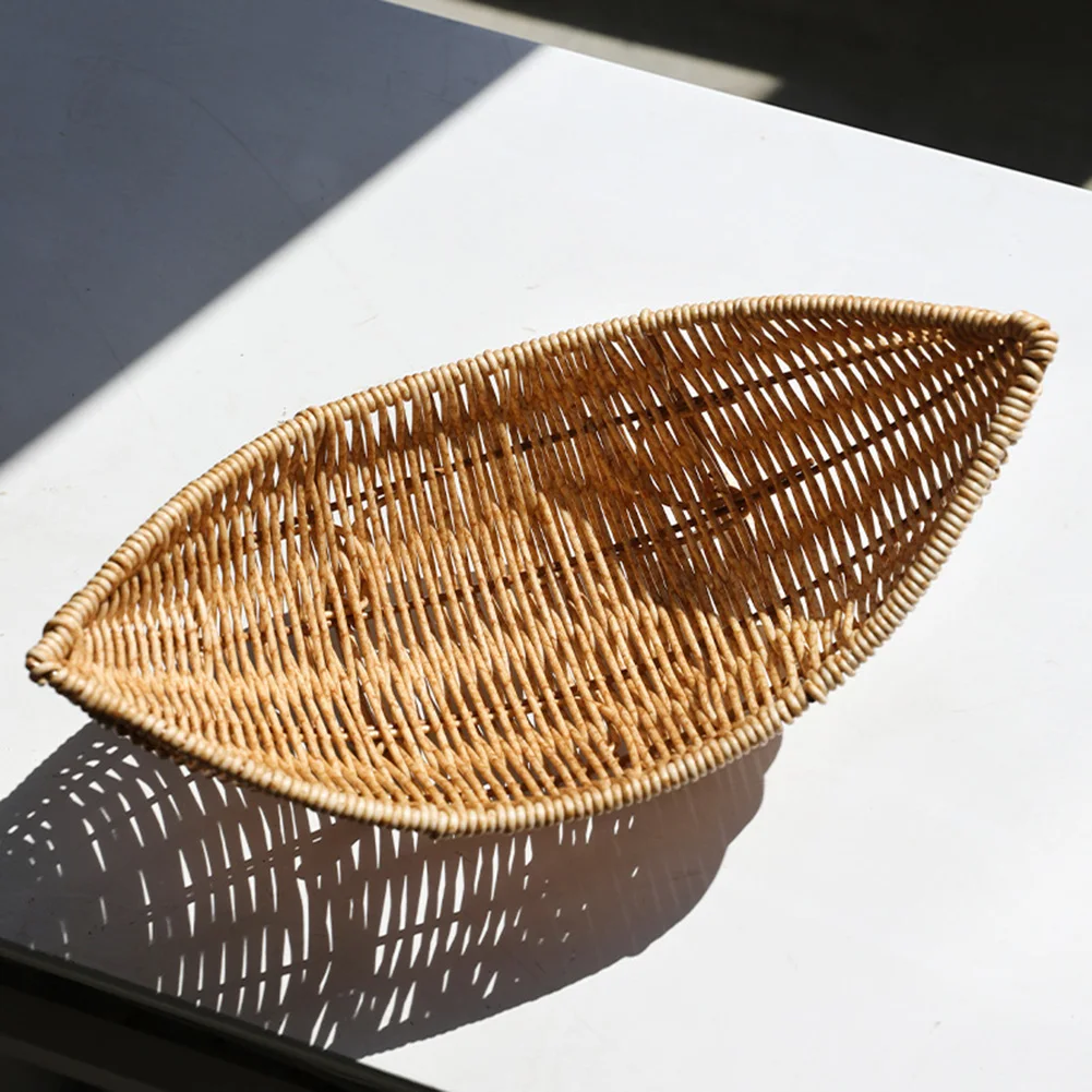 

29*12*6.5cm Handwoven Imitation Rattan Fruit Bowl Tray Rustic Basket For Coffee Table Bread Fruits Vegetables Sundries Home Deco
