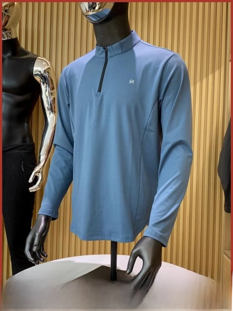 

Outdoor Heavy Du Long Sve Zipper Qui Dry High Elastic Sports T-irt Men's Faion Urban Sle Polyester Fiber Loose Fit