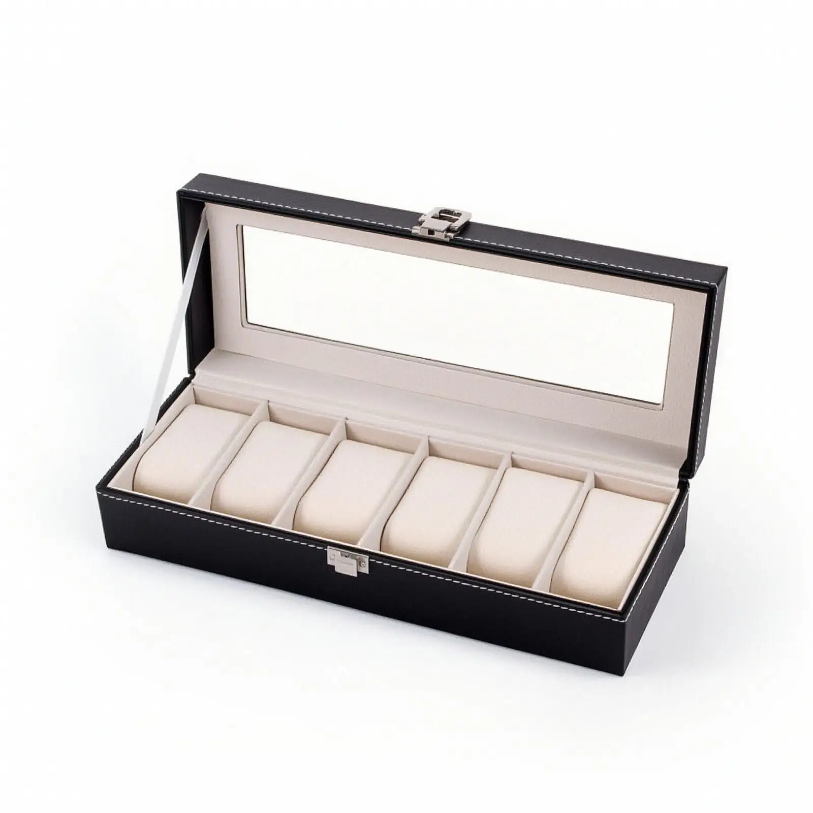 PU Leather Watch Organizer Box with Glass Lid Lockable Storage Case for Men Women Gift Display Counter Box