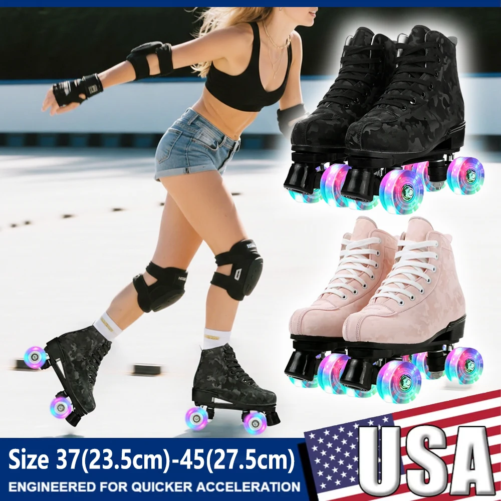 Beginner Double-Row Roller Skates Women Men Outdoor Skating 4 Wheels Skate Shoes Size 37 38 39 40 41-45 Flashing Quad Sneakers