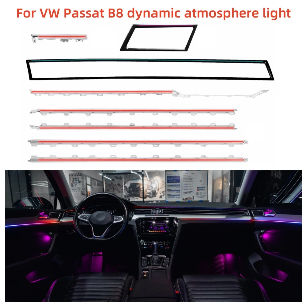 For VW Passat B8 Volkswagen Dynamic Atmosphere Light Chrome mold + Perfect instrument screen /APP control 64 color ambient light