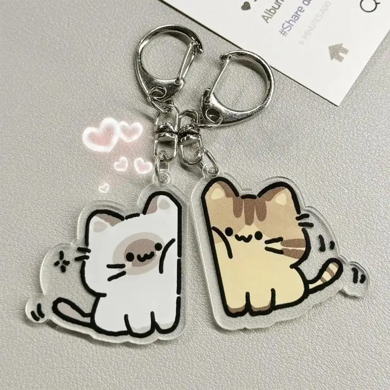 1Pair Cute Cat Keychain Pendant Acrylic Matching Couple Backpack Bag Charm Accessory For Women Men Gift