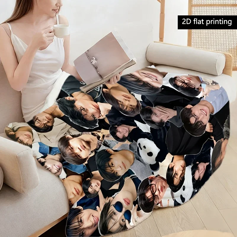 Custom 1pc Meguro Ren Patchwork Printed Flannel Blanket - Modern Style, Digital Printing, All-Season Warmth, Suitable For Sofa,