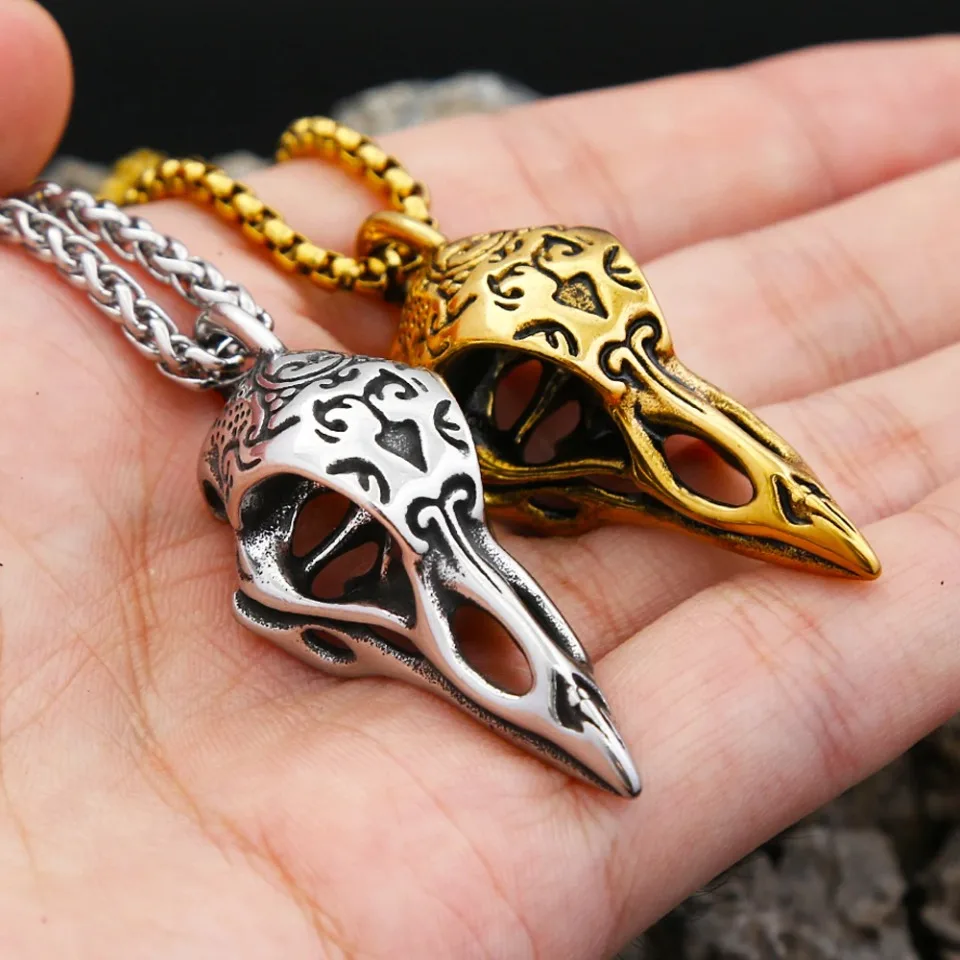 خمر الغراب الجمجمة قلادة قلادة 316L الفولاذ المقاوم للصدأ القوطية القلائد للرجال ارتداء اليومي مجوهرات الحفلات هدايا بالجملة
