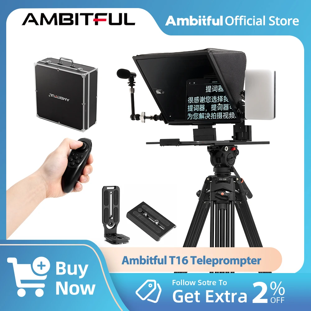 

Ambitful T16 Foldable Portable Teleprompter DSLR Camera Smartphone Tablet Prompter Teleprompter Live Streaming Video Recording