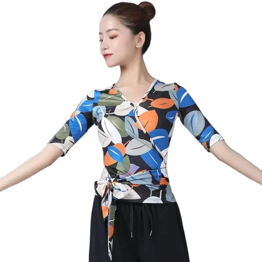 Latin Dance Clothes New Adult Female Dance Clothes Jacket Sleeve Acrobatic Clothes GB V-neck Modern Ballroom Dancing Clothes