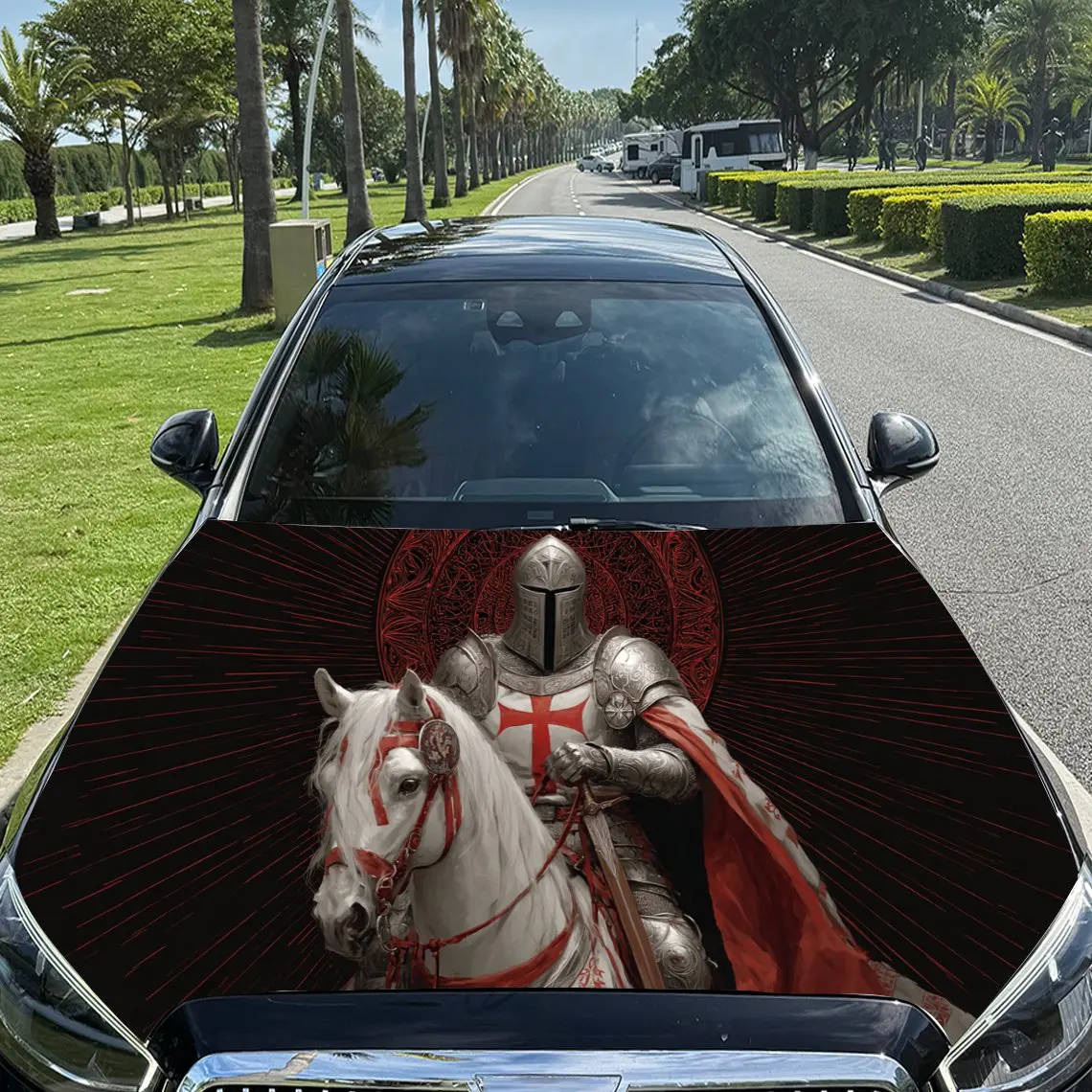 Autocollants pour capot de voiture Mighty Crusader Knight Print, autocollants imperméables, résistants aux rayures, faciles à coller, autocollants durables en PVC pour voiture