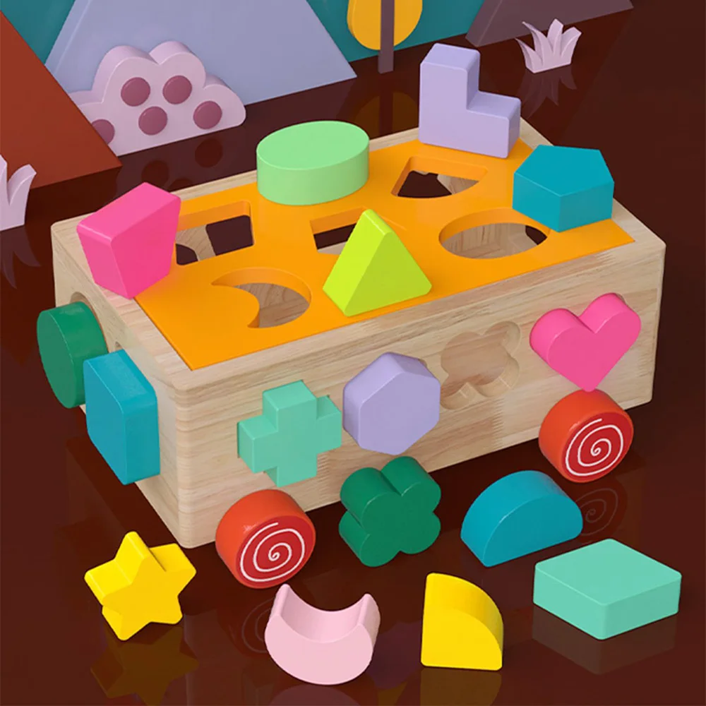Berbagai bentuk kayu cocok untuk mainan anak angka geometris Hewan permainan keranjang Montessori pendidikan blok bangunan mainan anak