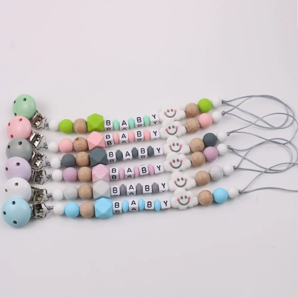 Clip per ciuccio con nome personalizzato per bambini Simpatico silicone alimentare fatto a mano con catena per ciuccio per succhietto per regali per bambini