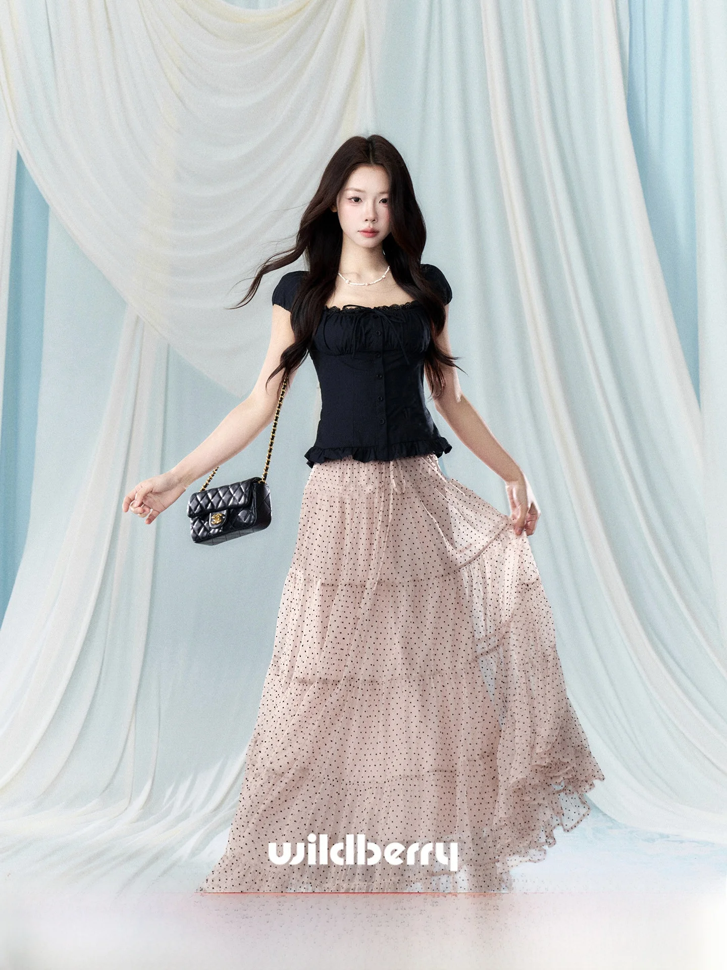 

Розовая юбка А-силуэта в горошек, женская, элегантная, красивая, весенняя, новая модель, для повседневной носки, корейский стиль, с высокой талией, стандартный крой