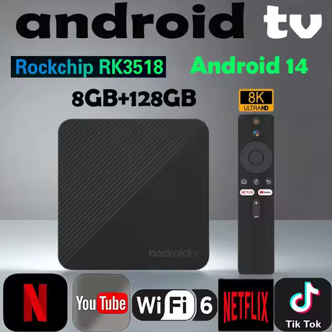 T8 Android TV Box Android 14 Dual WiFi 2.4G/5G 8GB RAM 128GB ROM Rockchip RK3518 8K 3D Google Voice Media Player Set Top Box