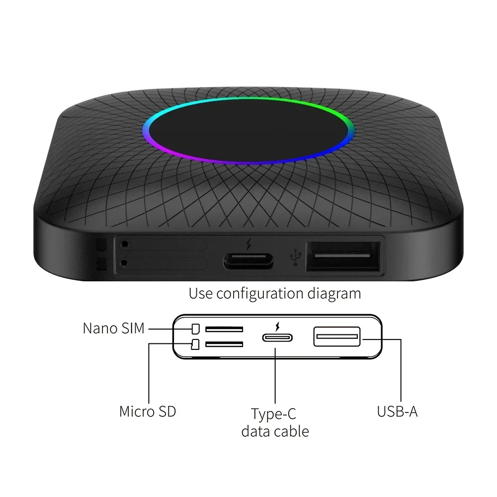 Tbox-UB 3 في 1 لاسلكي أندرويد 13 صندوق AI سحري مصباح ليد USB وUSB-C واجهة carplay ai صندوق ل carplay سلكي عالمي #1