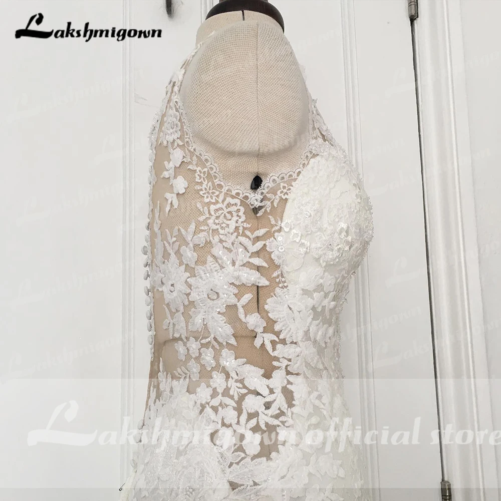 Lakshmigown Nàng Tiên Cá Váy Áo Cổ V Phối Ren Appliques Chiếu Trúc Hạt Cô Dâu Đồ Bầu Vestidos Elegantes Para Mujer Áo Dây De Mariée