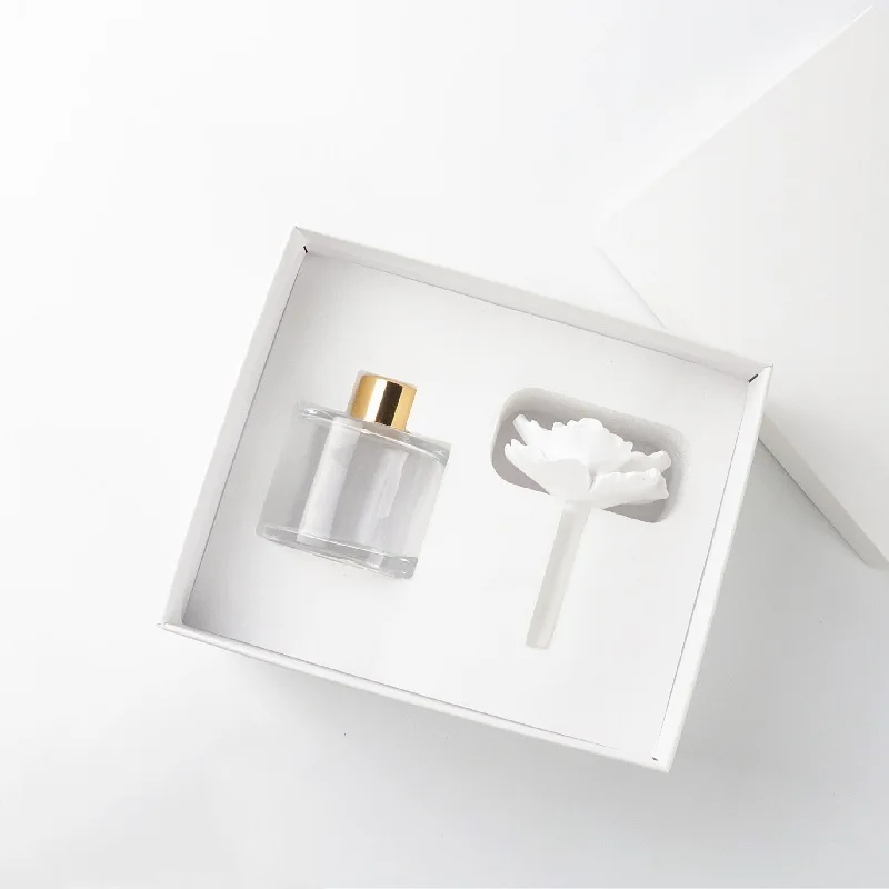 Gold Glass Ceramic Reed Diffuser Bottle, White, Aromatherapy Fragrance Air Freshener for Home