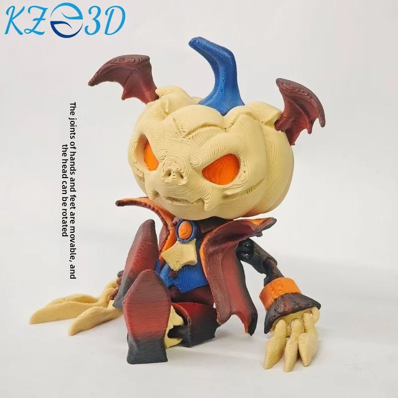 3D Printed Pumpkin Devil Articulated Figure, Movable Joint Fidget Toy, Halloween Gothic Home Decor, Collectible Doll for Adults