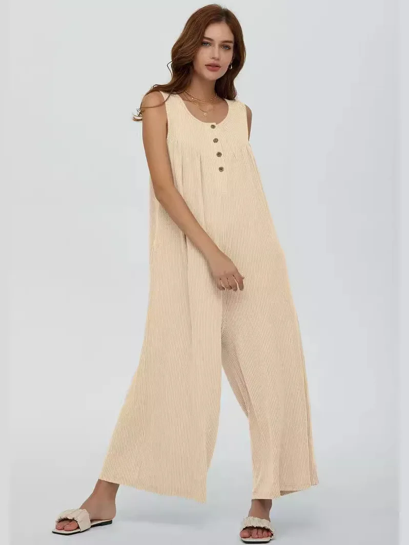 Tuta Svel casual ampia per donna Pantaloni a gamba larga a vita alta Pantaloni lunghi estivi in tessuto sottile da strada