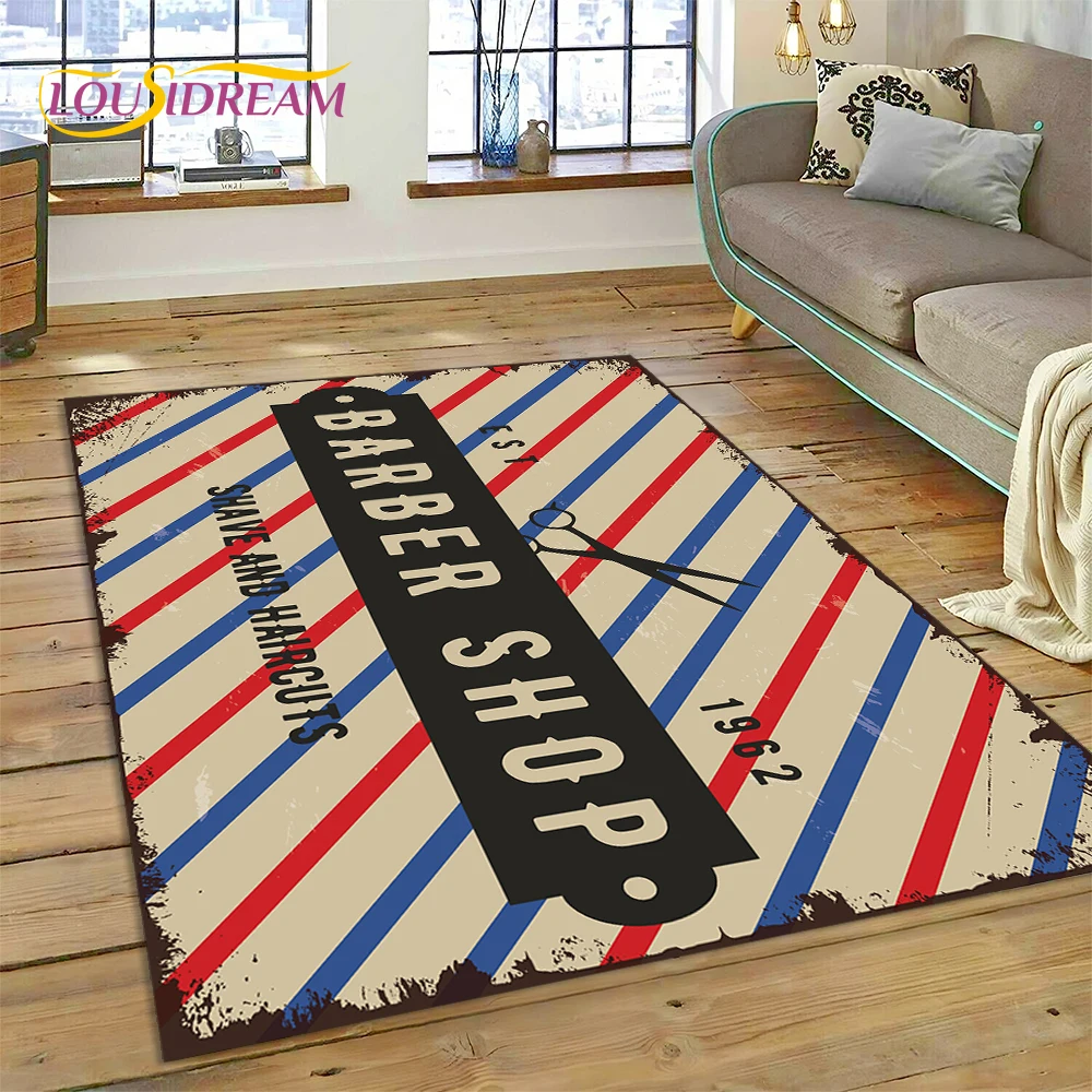 Fashion Barber Shop Logo Skull Vintage Rug Carpet for Living Room Bedroom Decor,Floor Mat Non-slip Decoration for Sofa Doormat