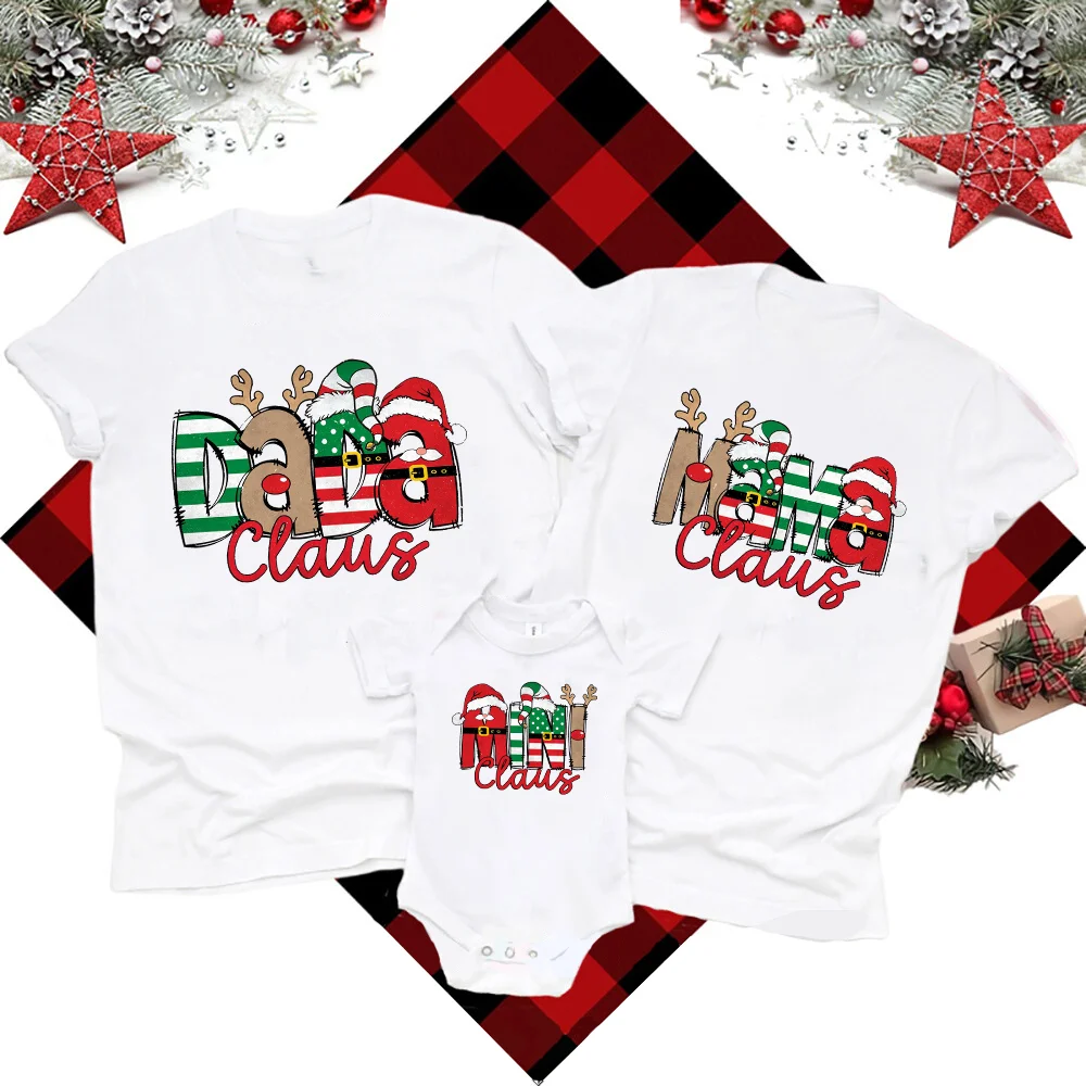 Daddy Mommy Mini Family Clause Christmas Shirts Dad Mom Short Sleeves Shirt Newborn Romper Xmas Party Family Tees Outfit