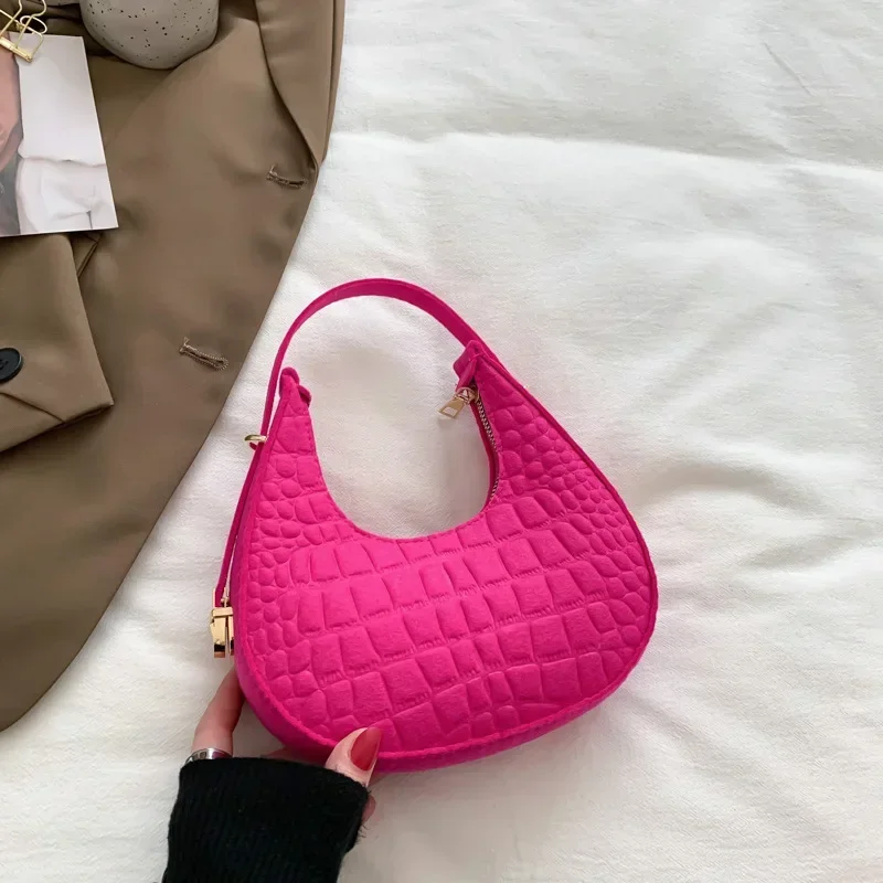 Fashion Luxury Design Felt Shoulder Hobo Bag Women Clutch Handbag Purse Female Solid Color Underarm Bag Small Shopper Tote bolso