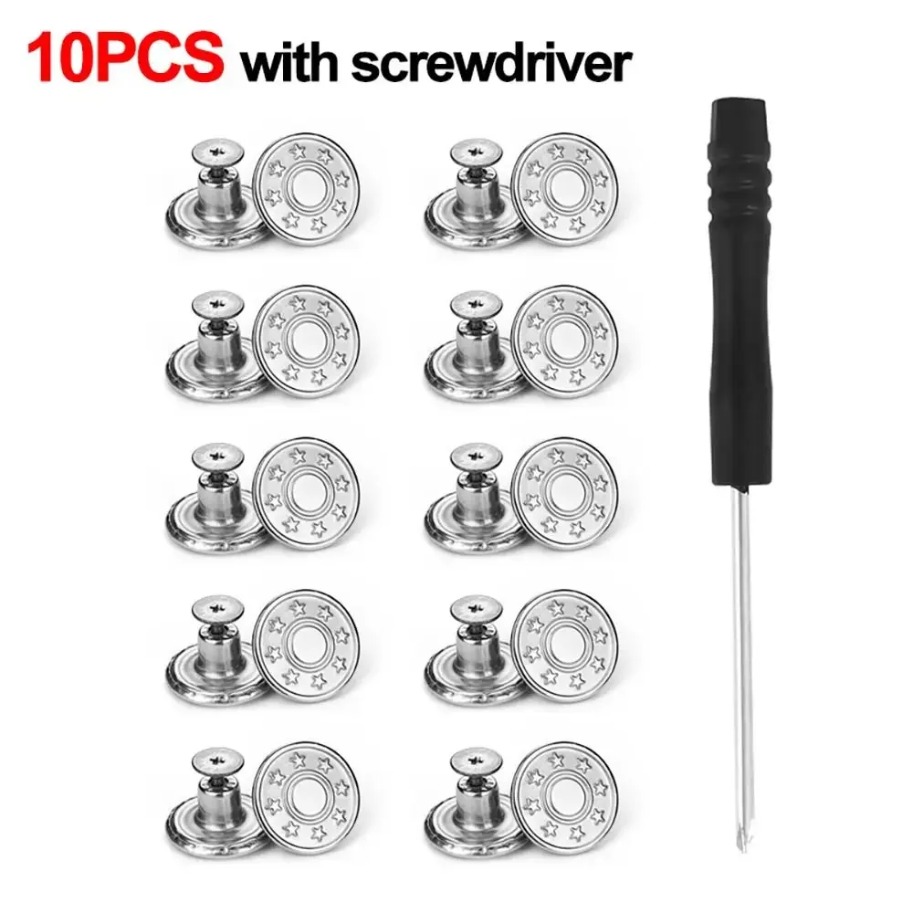 10 stuks/verpakking 17mm verstelbare spijkerbroek tailleverlenger knopen zonder spijkers, afneembare kledinggespen met gratis schroevendraaier inbegrepen