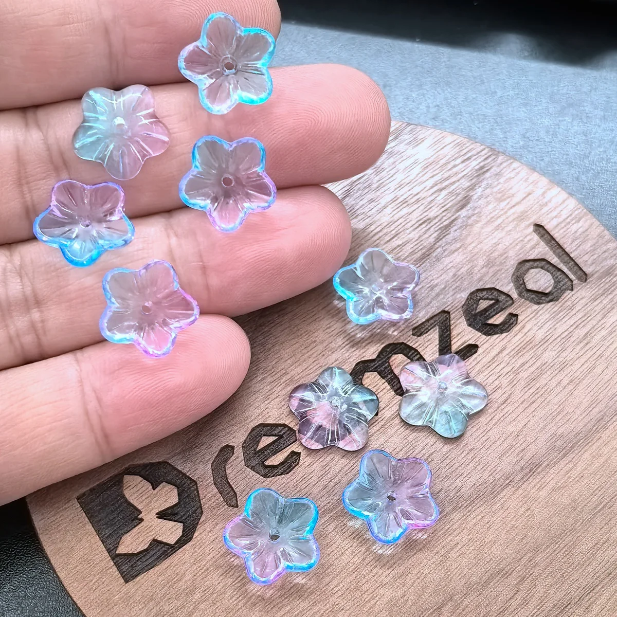 10pcs Blue Pink Flower Shape 13mm Crystal Glass Loose Beads For Jewelry Making DIY Crafts Findings