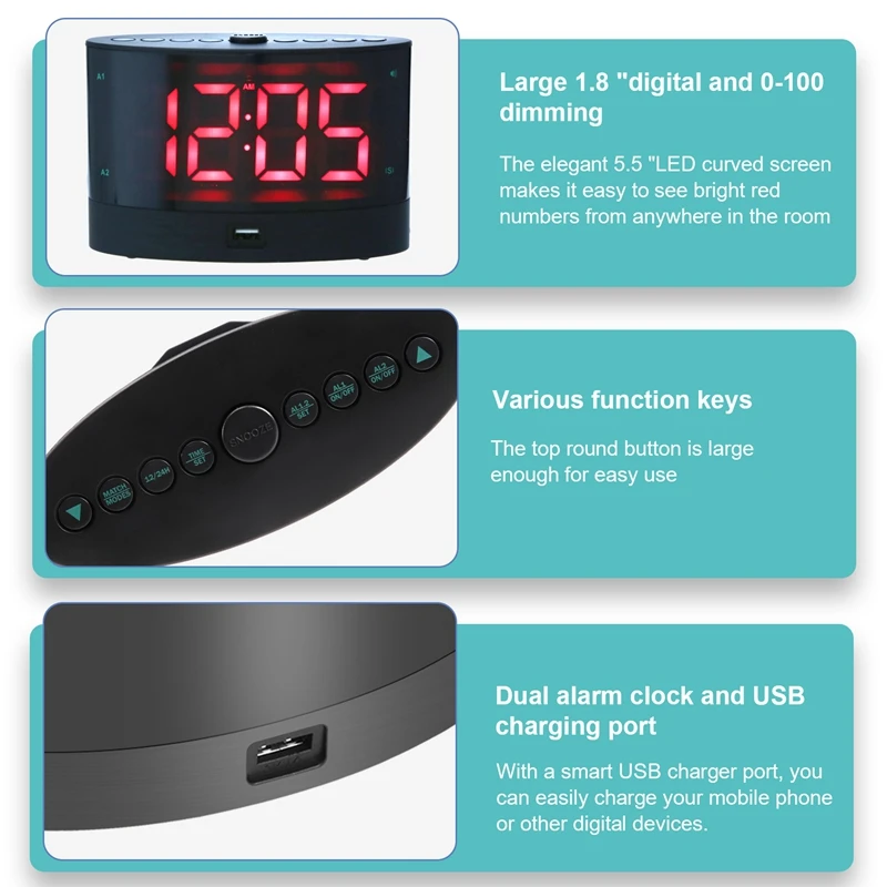 Extra Loud Alarm Clock With Wireless Bed Shaker,Vibrating Dual Alarm Clock For Heavy Sleepers, Deaf And Hearing-Impaired