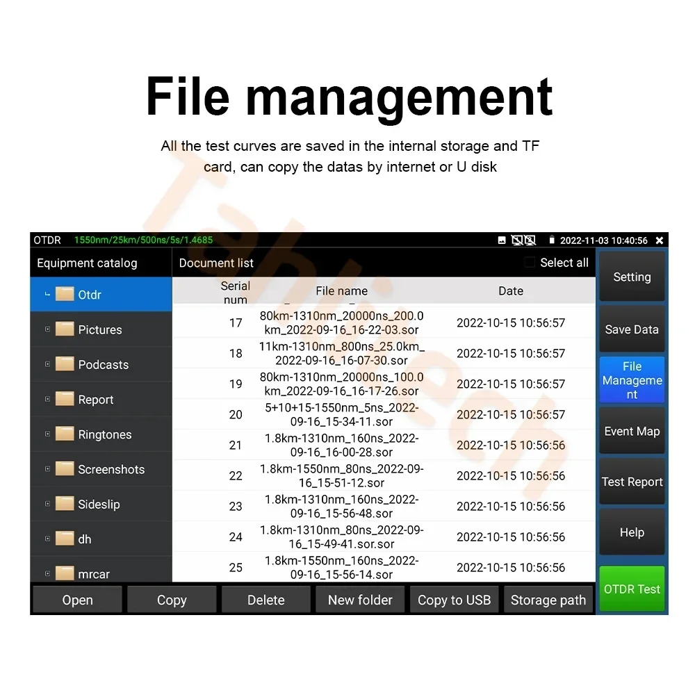 5.55” OTDR Active Fiber Live Test 1550nm 24/26/28dB 100KM Fiber Reflectometer Touch Screen OPM VFL Tester SC/UPC Connector