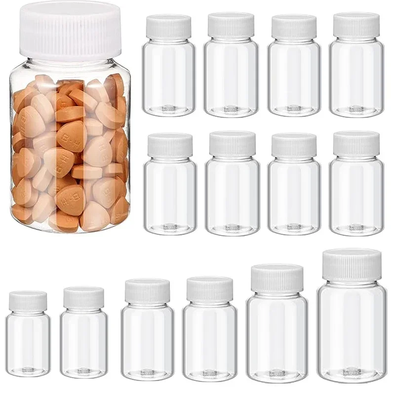 30pcs 15ml-100ml Refillable Mini Plastic Pill Bottles w/Seal Lids Storage Containers for Medicine Beads Painting  Accessories