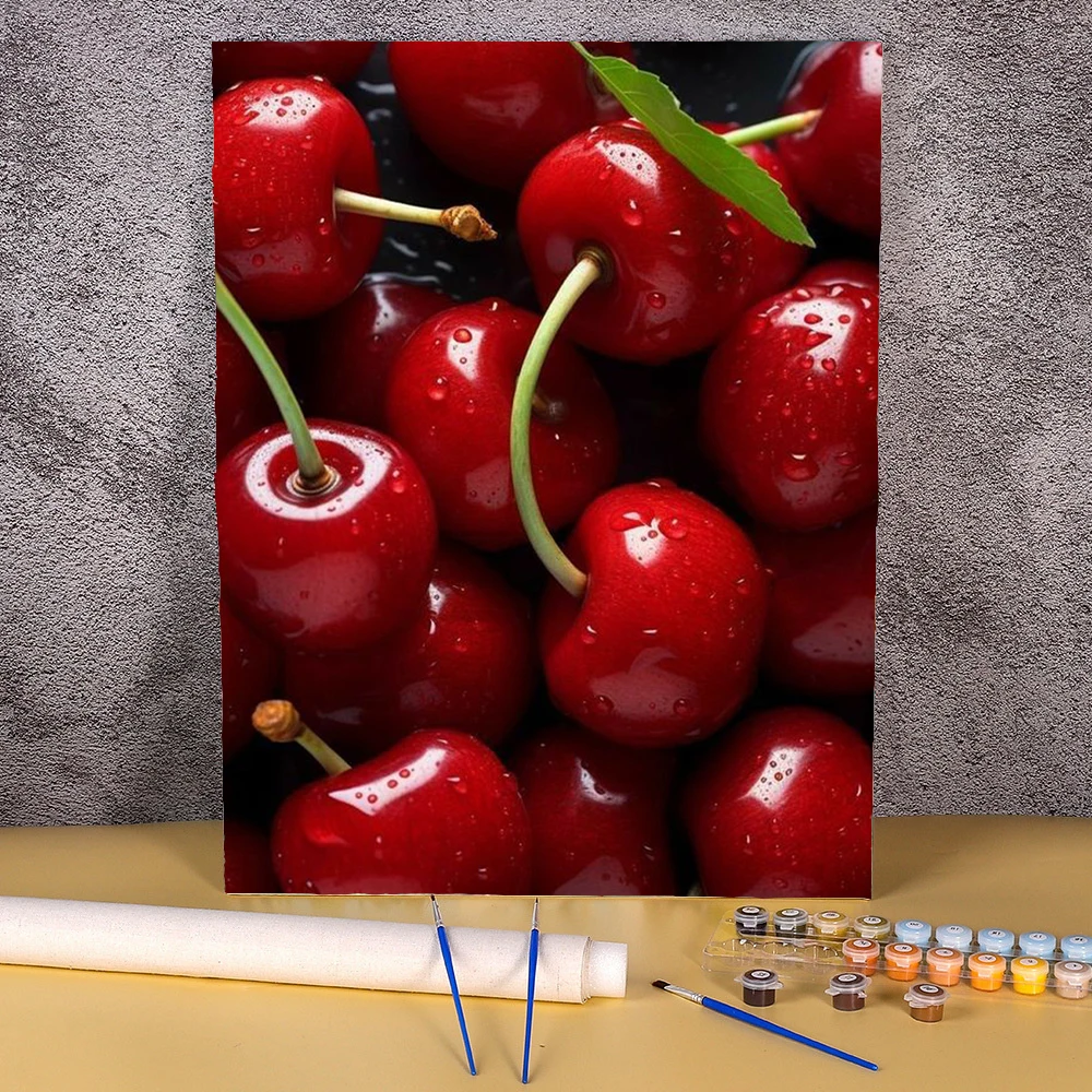 

40x50cm Oil Painting Package Modern Cherry Picture DIY Painting By Numbers Fruit Acrylic Paint Home Decor Living Room Unframed