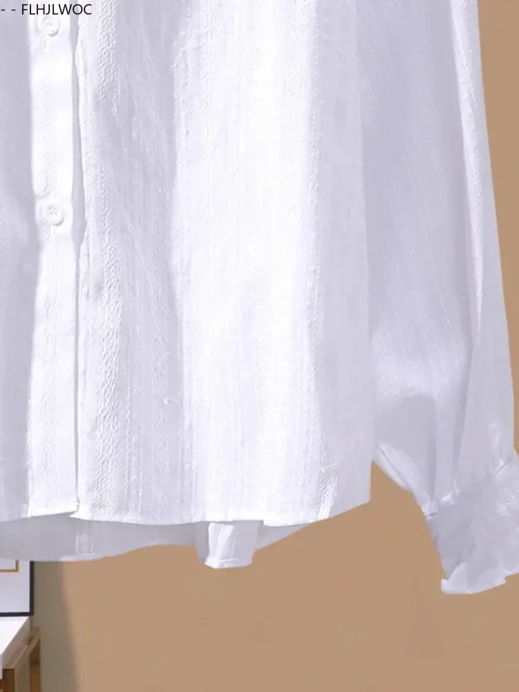Chemises à boutons blancs, nouveau Design, mignon et doux pour filles et femmes, printemps été, longs volants, mélange de coton, hauts, 2025