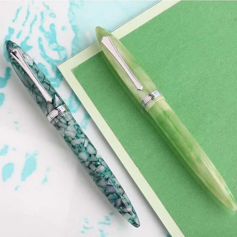 PENBBS 480 Acrylic Resin Fountain Pen F M 0.5 0.7MM Nib,transparent Pattern Writing Pen & Large Converter Office Writing Smooth