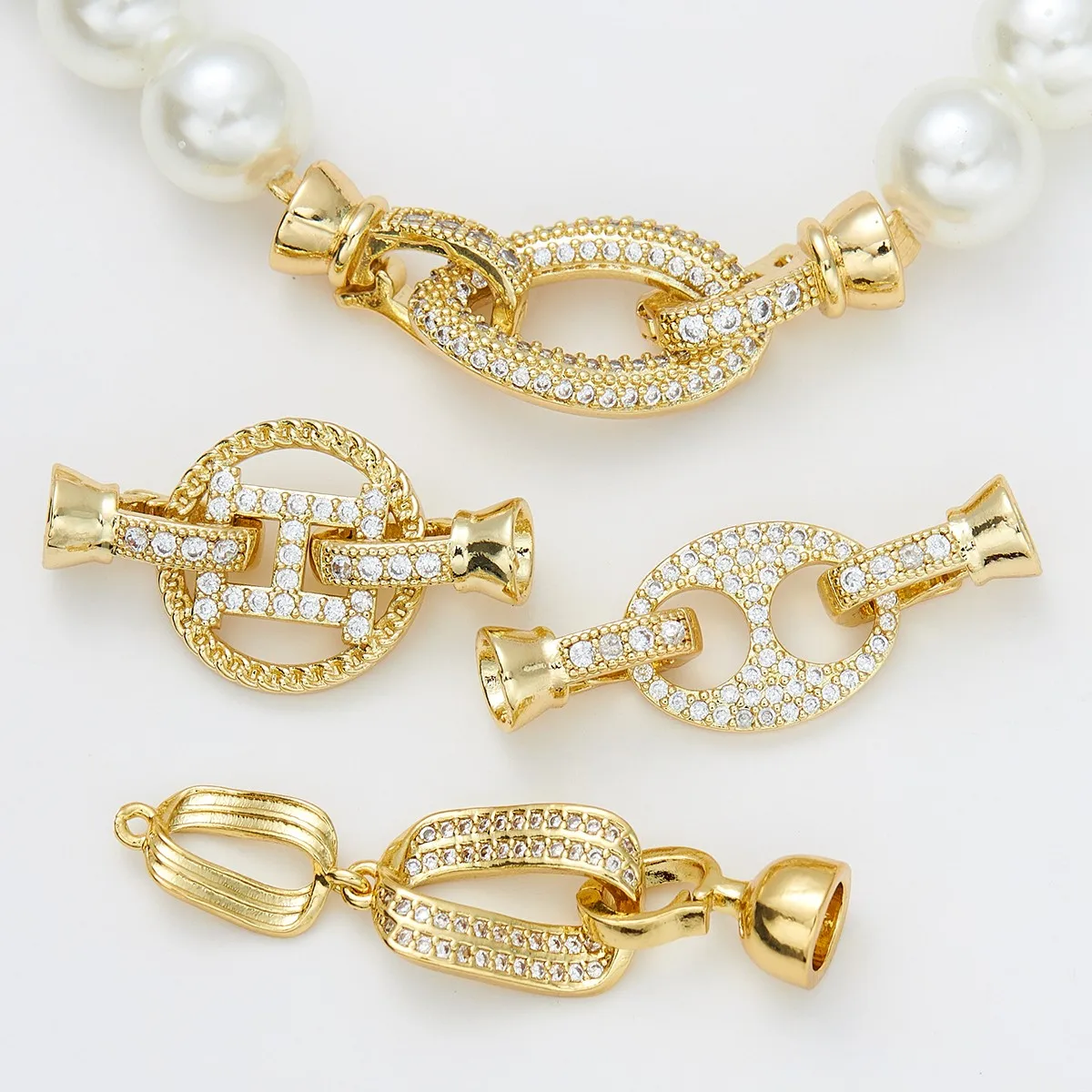 

1 Piece Copper Plated 18K Gold Micro-set Zircon Oval Pig Nose Pearl Necklace Connecting Buckle DIY Jewelry Handmade Accessories