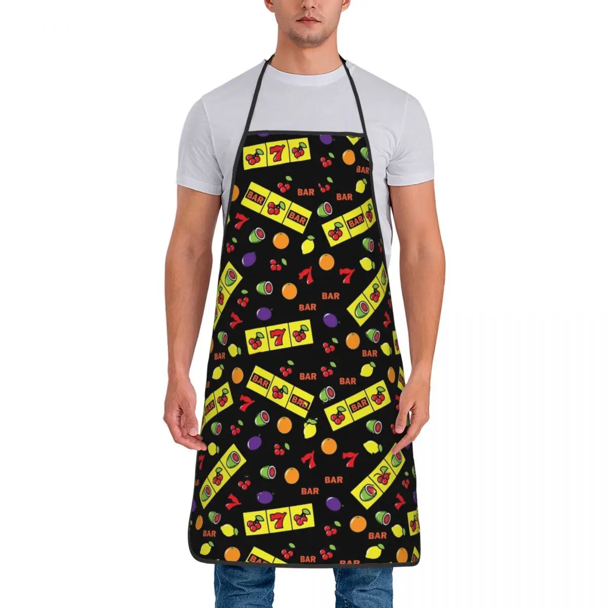 Unisex Fashion Lucky Slots Bib Apron Women Men Chef Cuisine for Cooking Kitchen Baking Card Class Painting