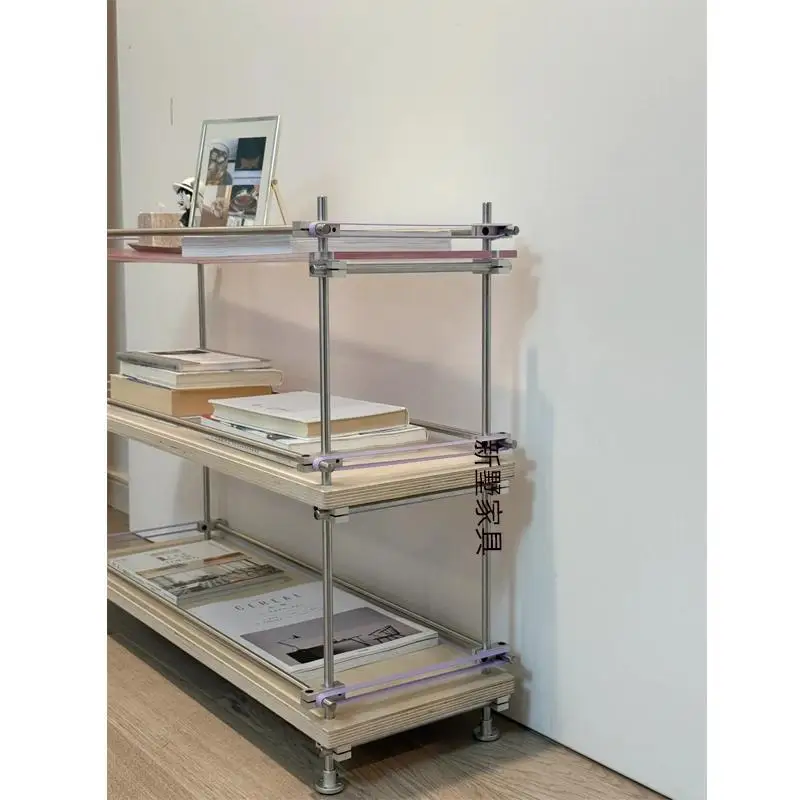 Medieval birch multi-layer baffle shelf floor-to-ceiling optical axis marine panel display rack color acrylic bookshelf