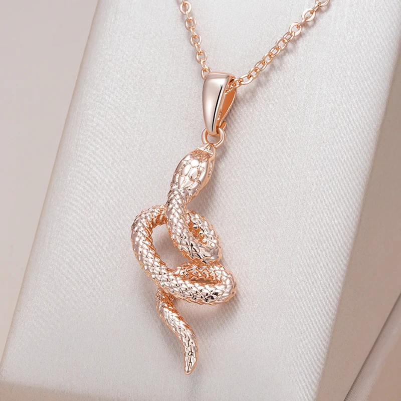 Kinel Fashion 585 Rose Gold Snake Pendant Necklace For Women Unique Heavy Metals Punk Rock Accessories Vintage Animal Jewelry