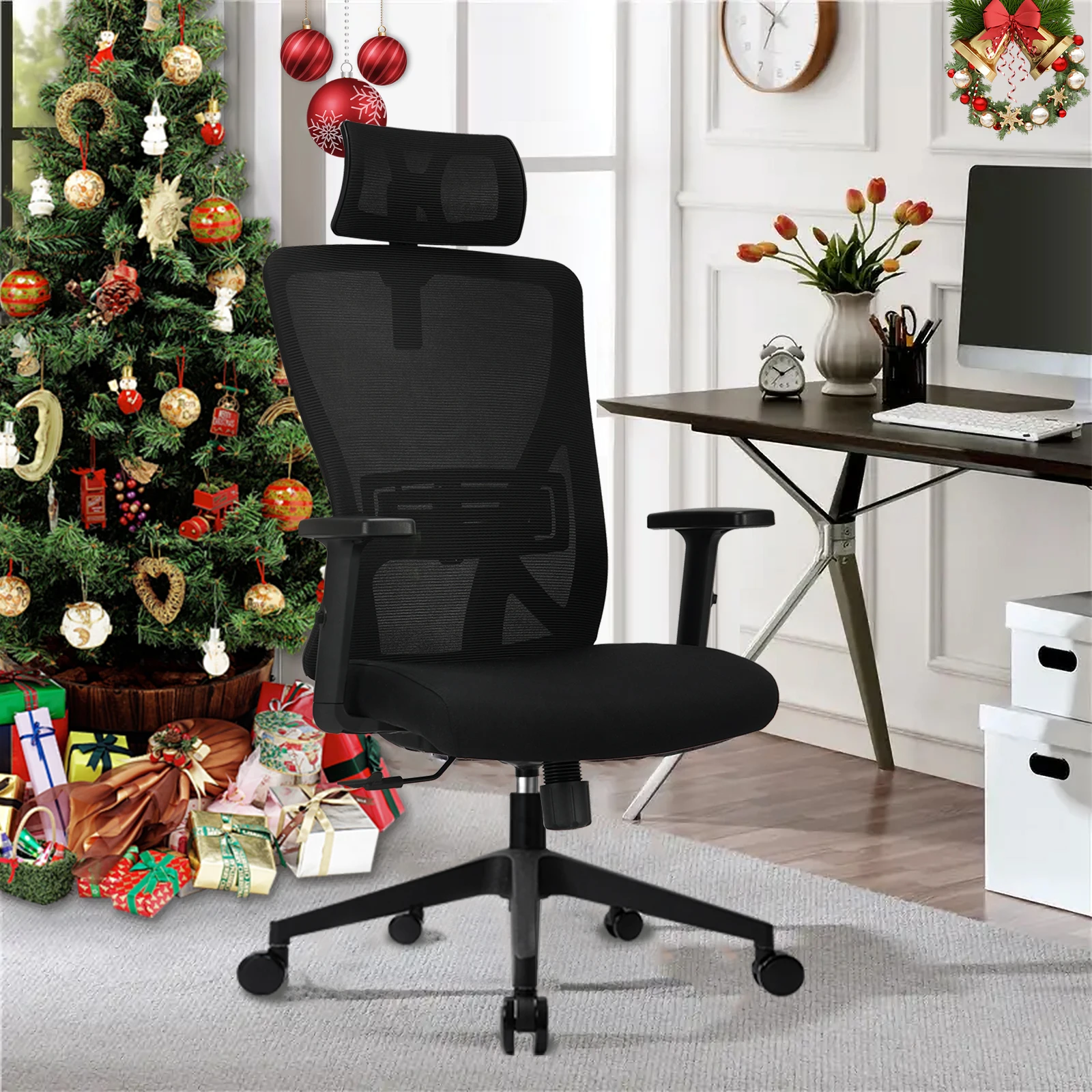 Durafy Ergonomic Office Chair, Adjustable Headrest, Armrests, Lumbar Support, Height Adustable,Tilt Function, Load Capacity 150kg