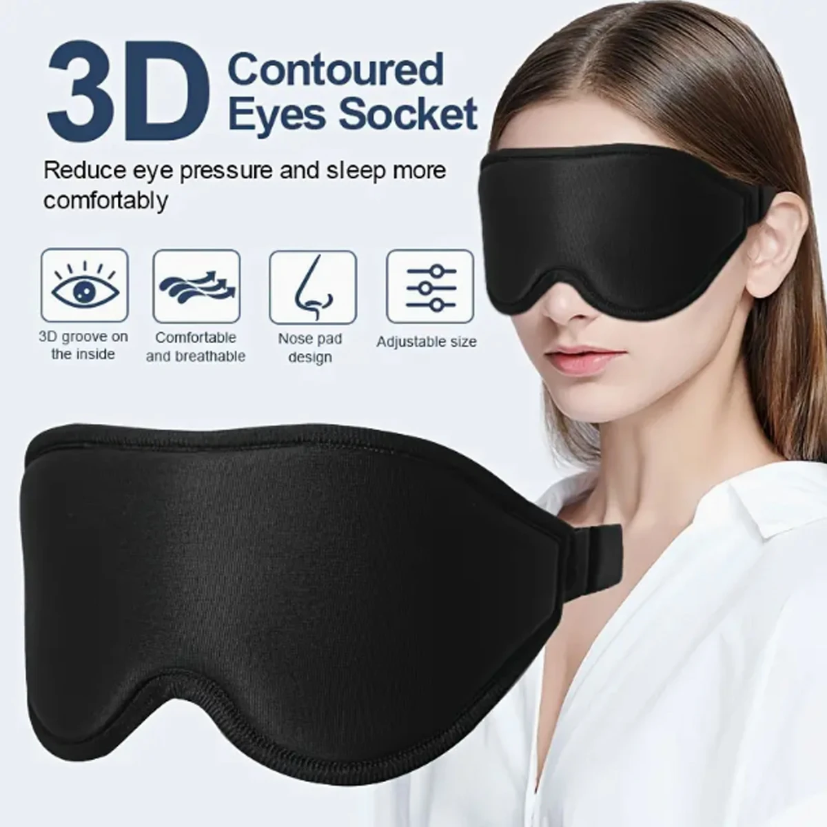 1PC Sleeping Eye Mask for Men and Women, 3D Cup Nosepiece Sleeping Eye Mask, Concave Nighttime Sleeping Eye Mask, Blackout, Soft