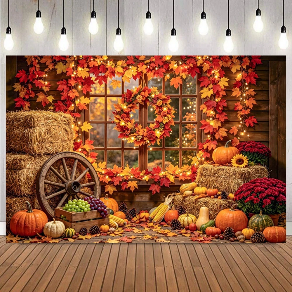 Autumn Arch Photography Backdrops Pumpkin Maple Leaves Forest Natural Landscape Family Thanksgiving Party Decor Photo Background