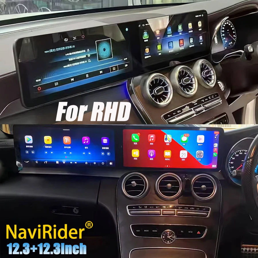 

RHD Android Dual Screen For Mercedes Benz C Class W205 Glc X253 C180 C200 C220 C300 C350 2016-2022 Multimedia Player Carplay GPS