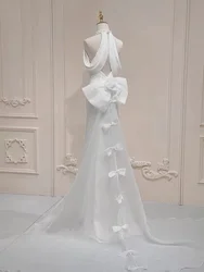 Abito da sera bianco a coda di pesce, nicchia di lusso leggera, abito da sposa leggero francese di fascia alta, coda di raso, sensazione elegante e di fascia alta