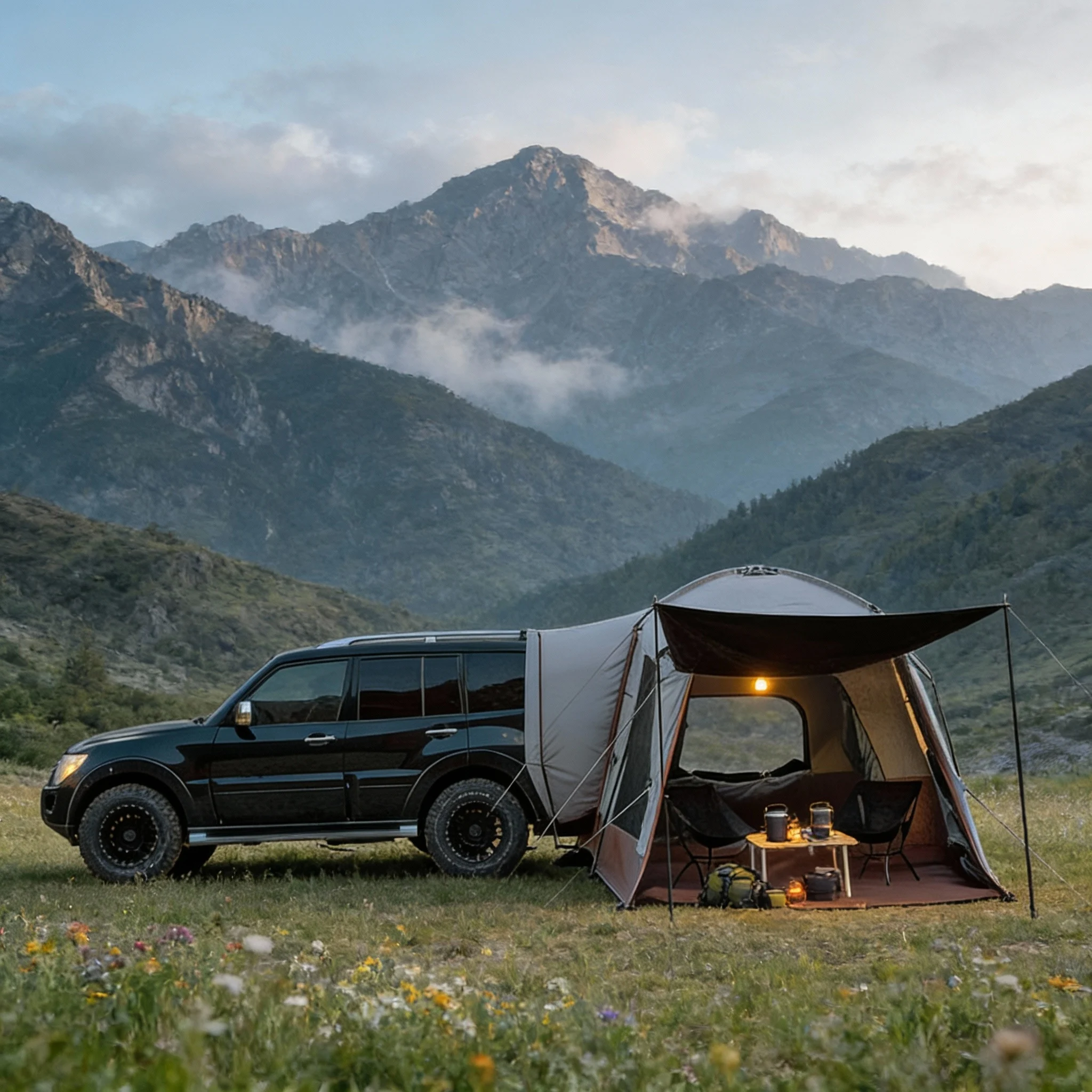 

Outdoor Car Rooftop Tent Side Awning For Camping SUV Rear Tunnel Tent