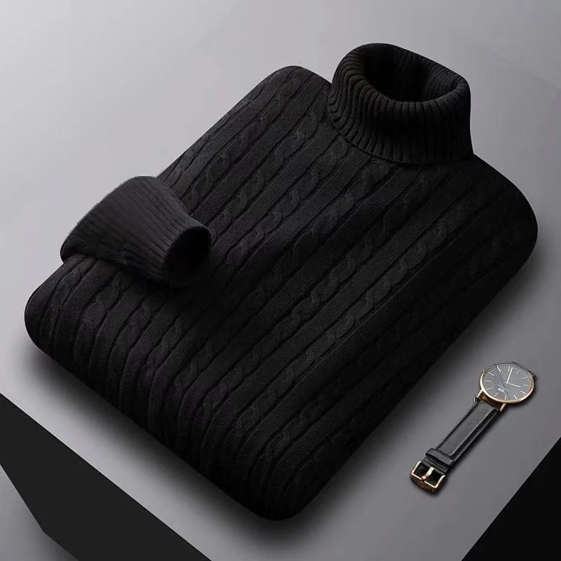 AutumnTurtleneck Knitted Sweater Outdoor Solid Color Pullover Streetwear Winter Warm Lightweight Basic twist sweaters men