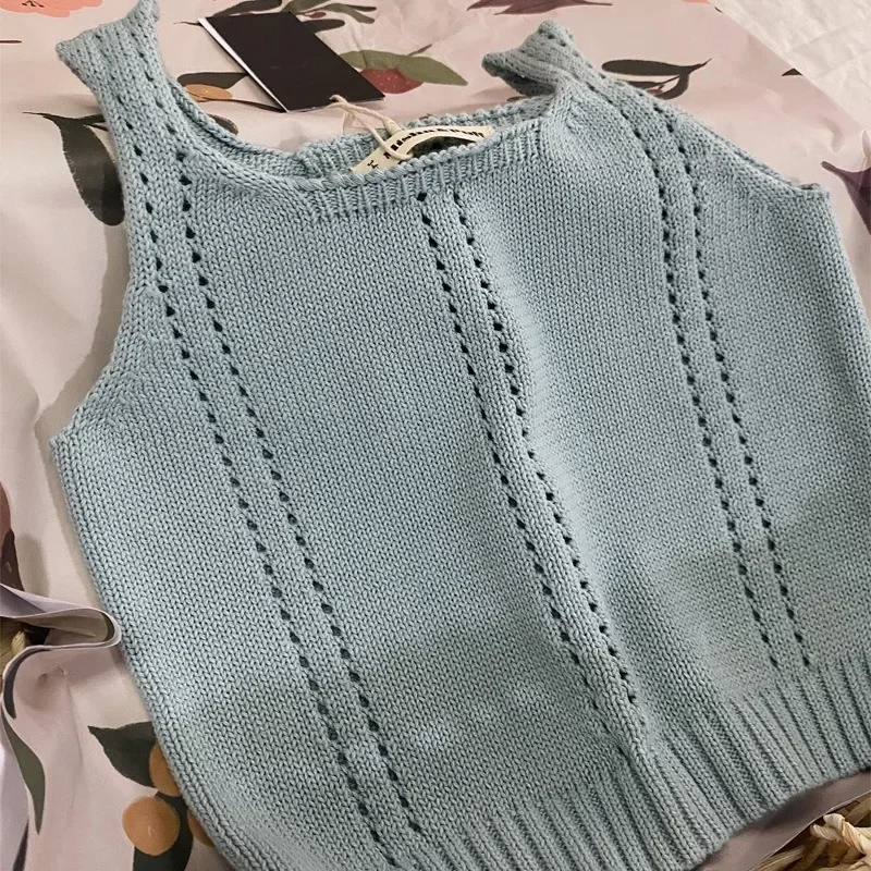 Summer Girls Sweet Knitted Vest Mp brand Toddler Sleeveless Tee Shirts Cute Girl Sweater Vest Top