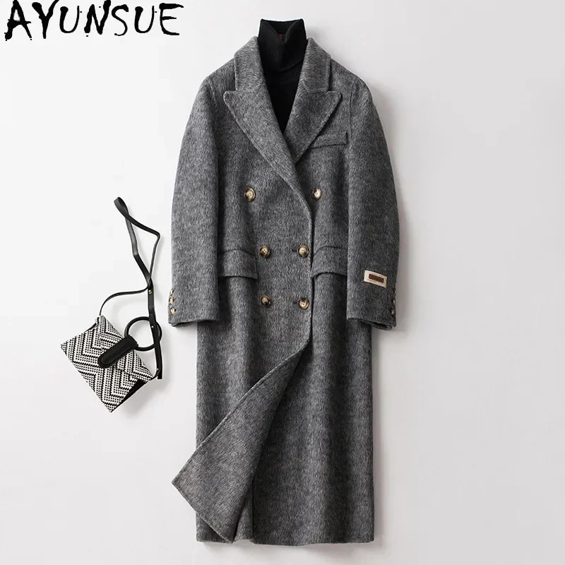 

Top AYUNSUE Alpaca Wool Coat for Women 2024 New Autumn Winter Korean Long Double-sided Jacket Suit Collar Double-breasted