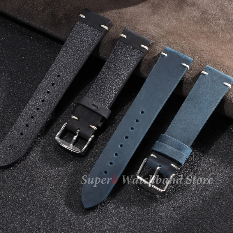 手作りステッチ牛革ストラップセイコーヴィンテージレザー時計バンドオメガ 18 ミリメートル 20 ミリメートル 21 ミリメートル 22 ミリメートル 24 ミリメートルスマートウォッチリストバンド