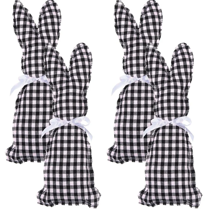 4 Pieces Easter Decor Farmhouse Rustic Bunny Decor Stuffed Bunny Ornaments For Easter Basket Fillers Tiered Trays