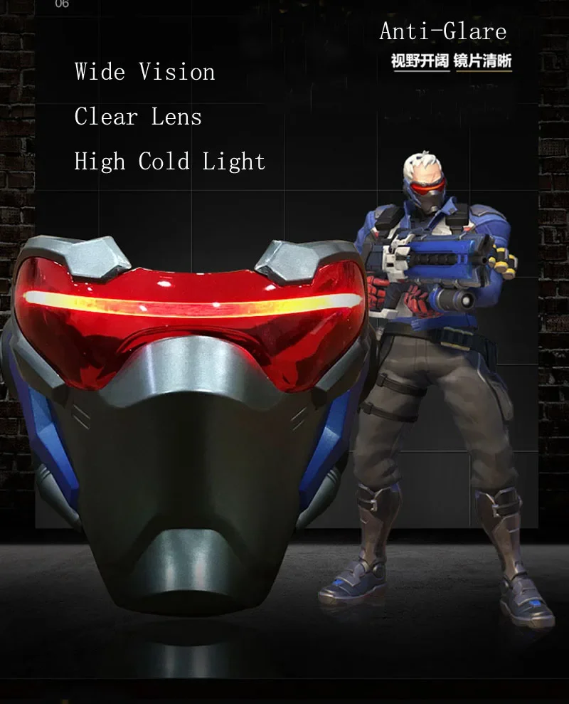 Plastic OW Soldier 76 Masks LED Luminous Cosplay Outfit of over watch Soldier76 Mask With Light Soldier 76 Costume