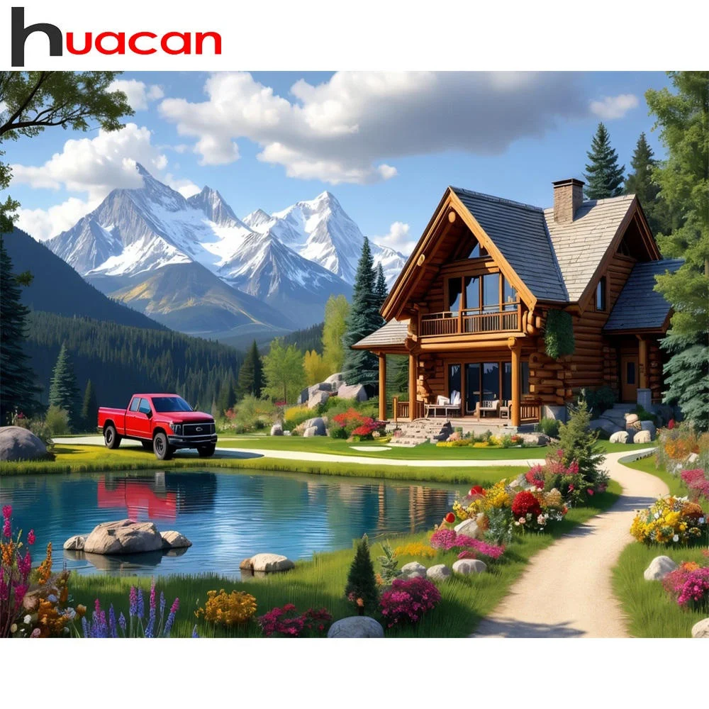 

Huacan живопись по номерам дом пейзаж рисунок на холсте горные наборы ручных красок украшение стены