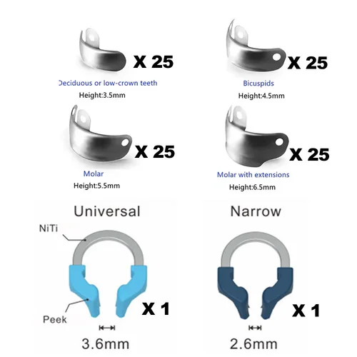 Imagen 2 del producto Kit de banda de matriz Dental, 102 Uds., abrazaderas de níquel y titanio, matrices metálicas contorneadas para odontología restauradora