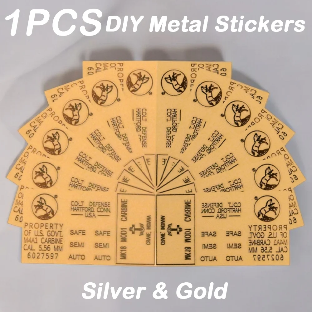 1Pc Tactical DIY Toy Gun Decoration Waterproof Golden Sliver Stickers Kids Toys Accessories Metal Stickers UV Transfer Sticker